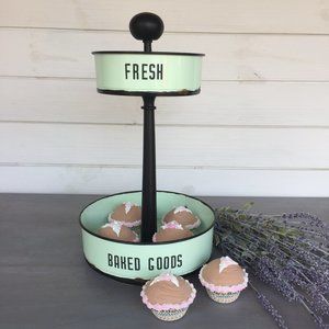 Jadeite Green Faux Enamelware Two Tier Tray made from Upcycled Spring Form Pans